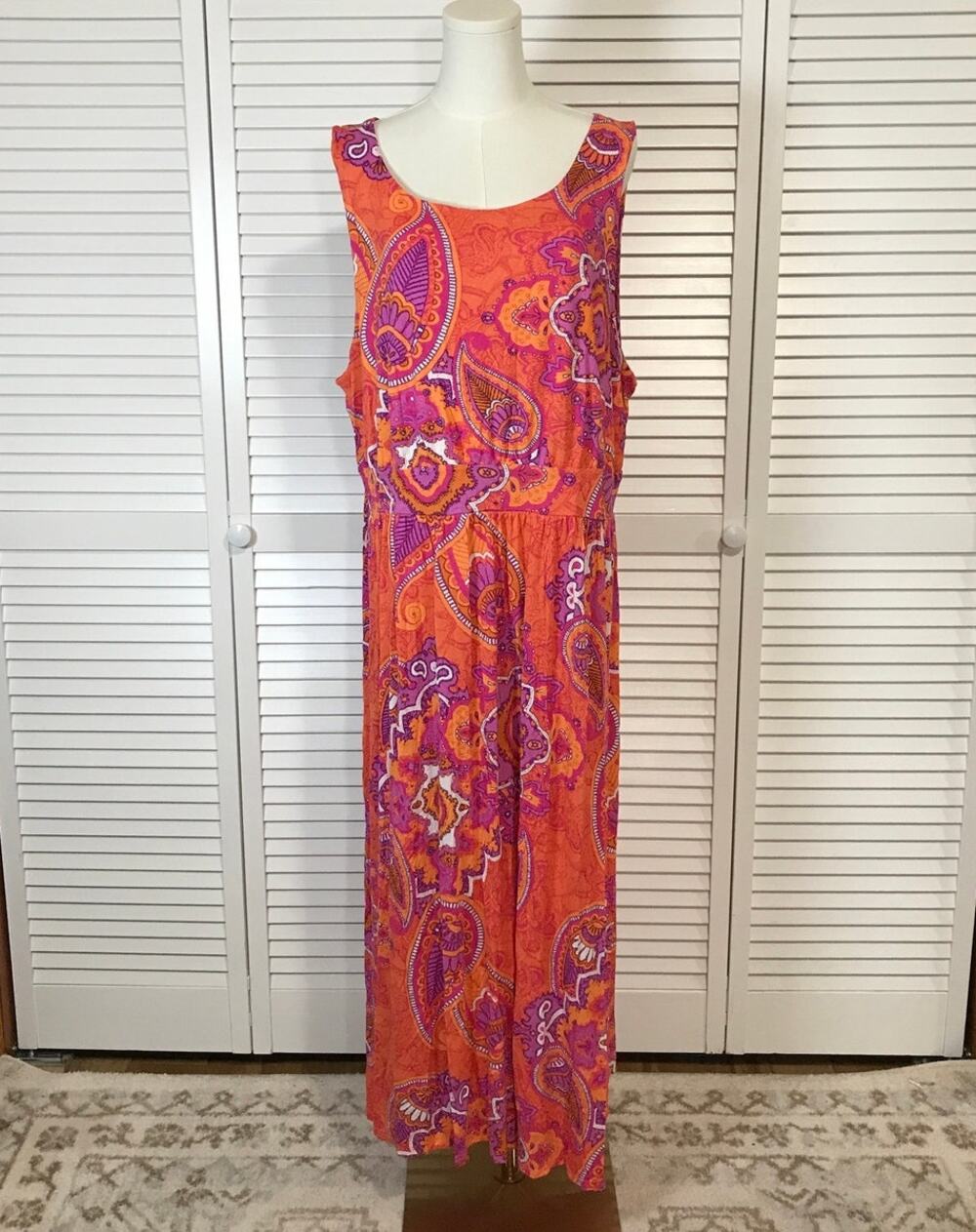 Westbound Woman Orange Pink Bohemian Paisley A-Line Maxi Dress 2X